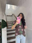 Entro- brown floral puff top