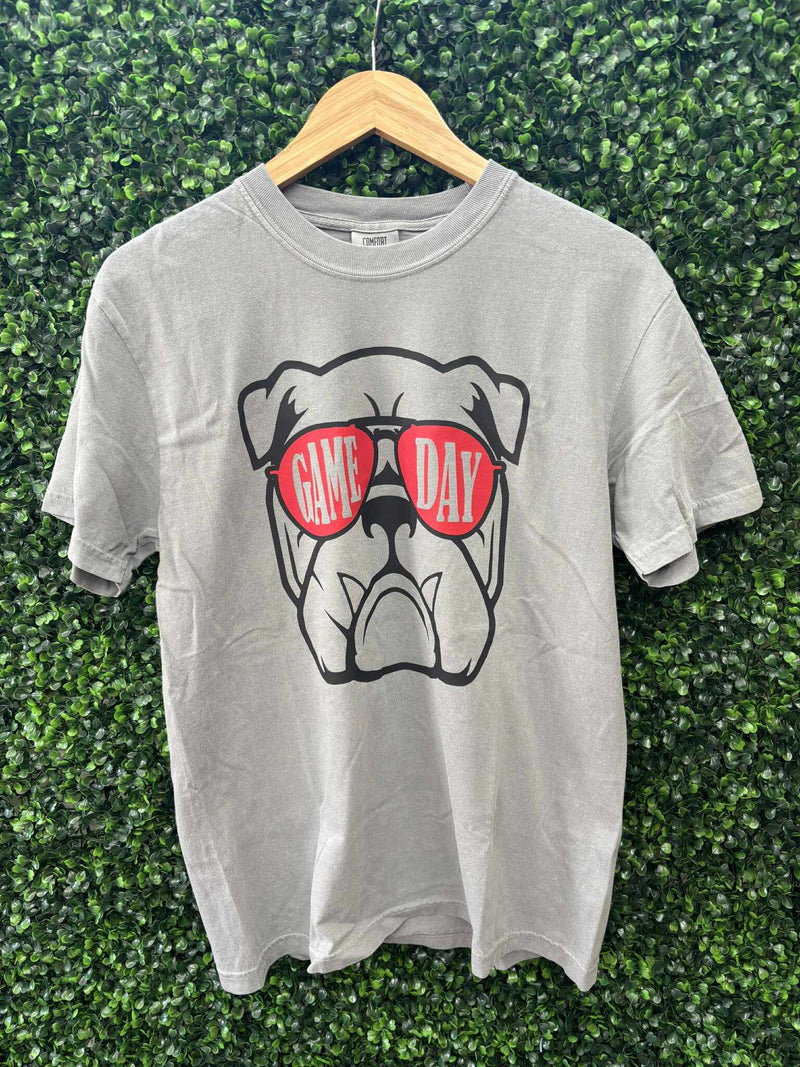 Game day bulldog with glasses