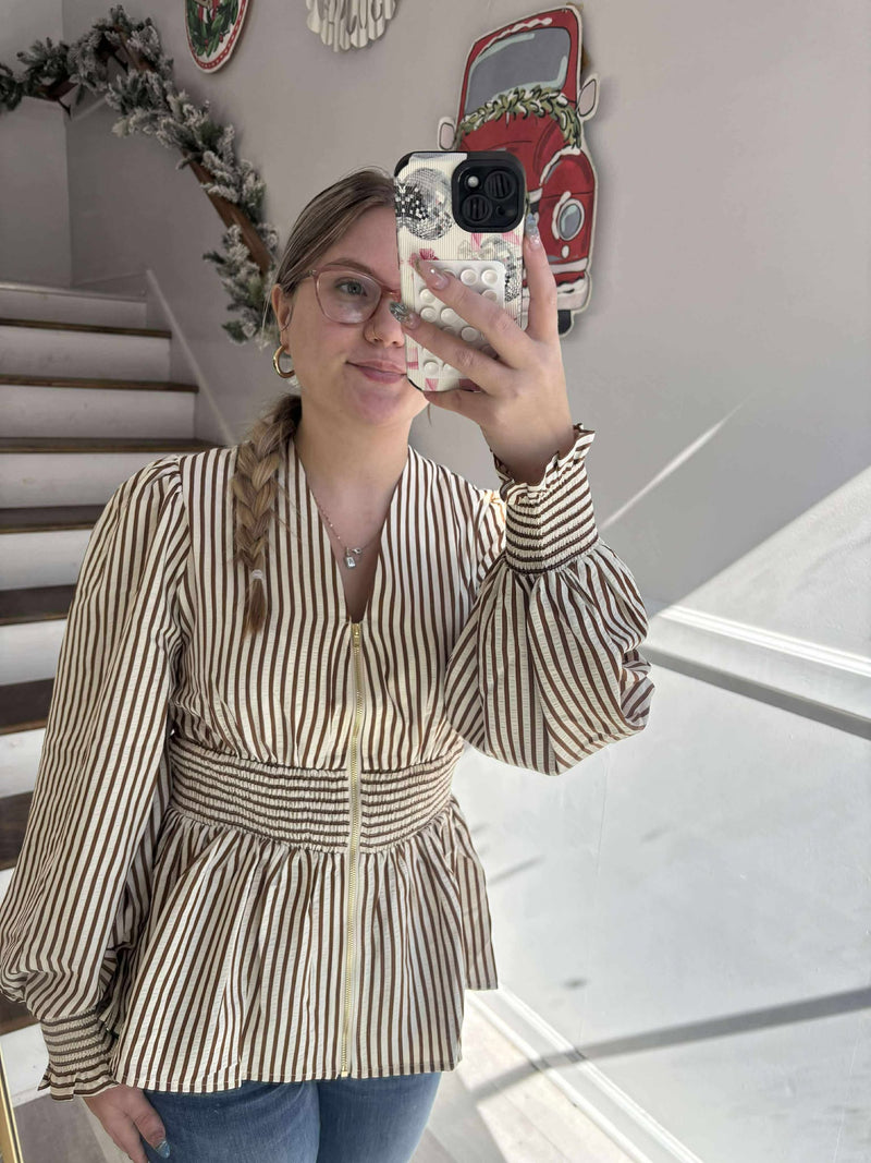 Caramel and White stripped blouse