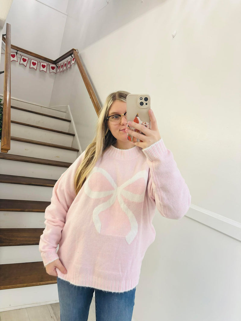 MUDPIE WILDER BOW SWEATER LIGHT PINK
