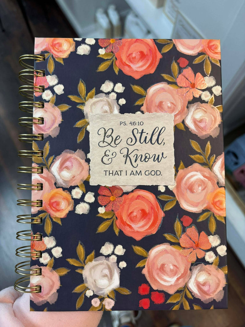 Journal Spiral - Navy Floral - Psalm 46:10