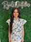 Umgee- Blue flower Print top with Lace Trim Details