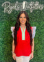 Jodifl- Red Top With Green and White V-neck