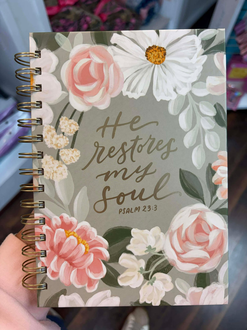 Journal Spiral - Bound Green - Psalm 23:3