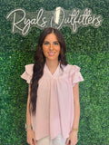Umgee - Pink V-Neck Ruffle Striped Top