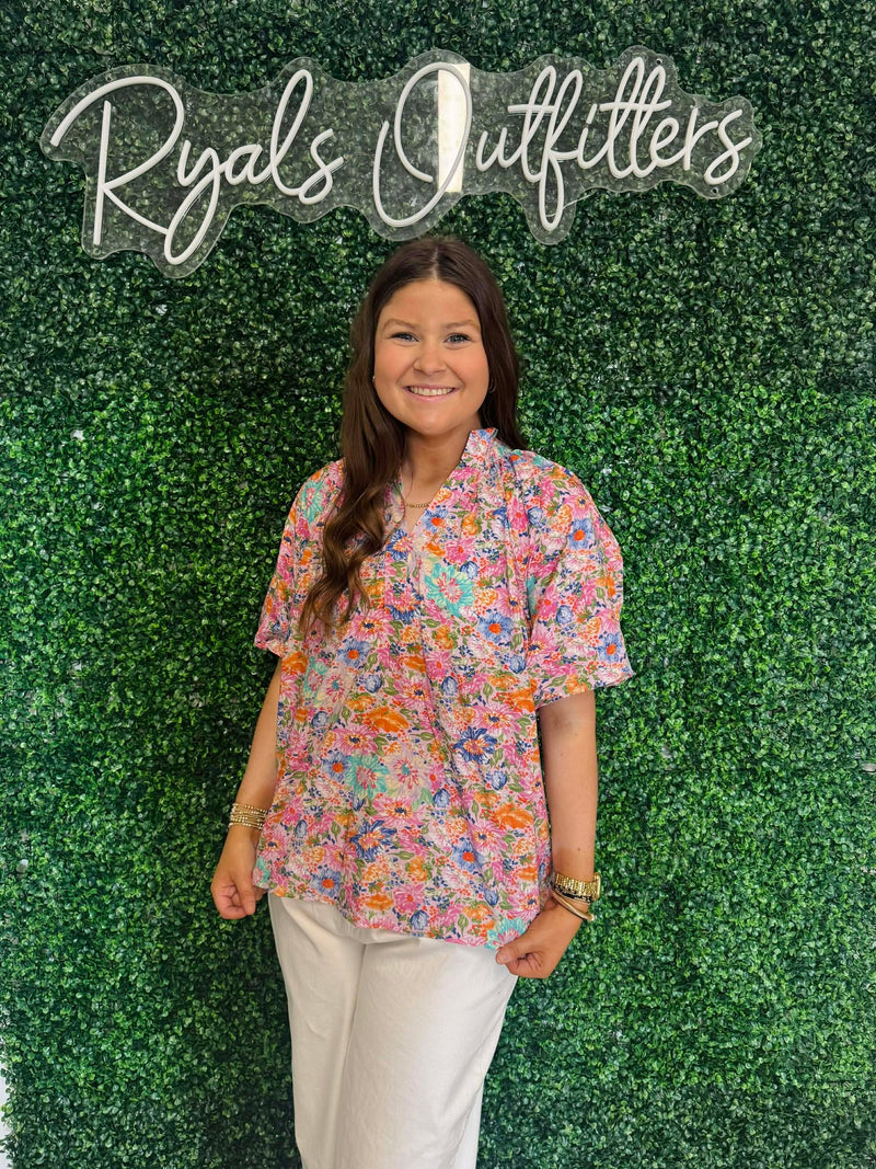 Umgee- Peony Flower Mix Blouse