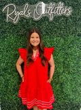 Jodifl- Red Dress with White stitching around neck