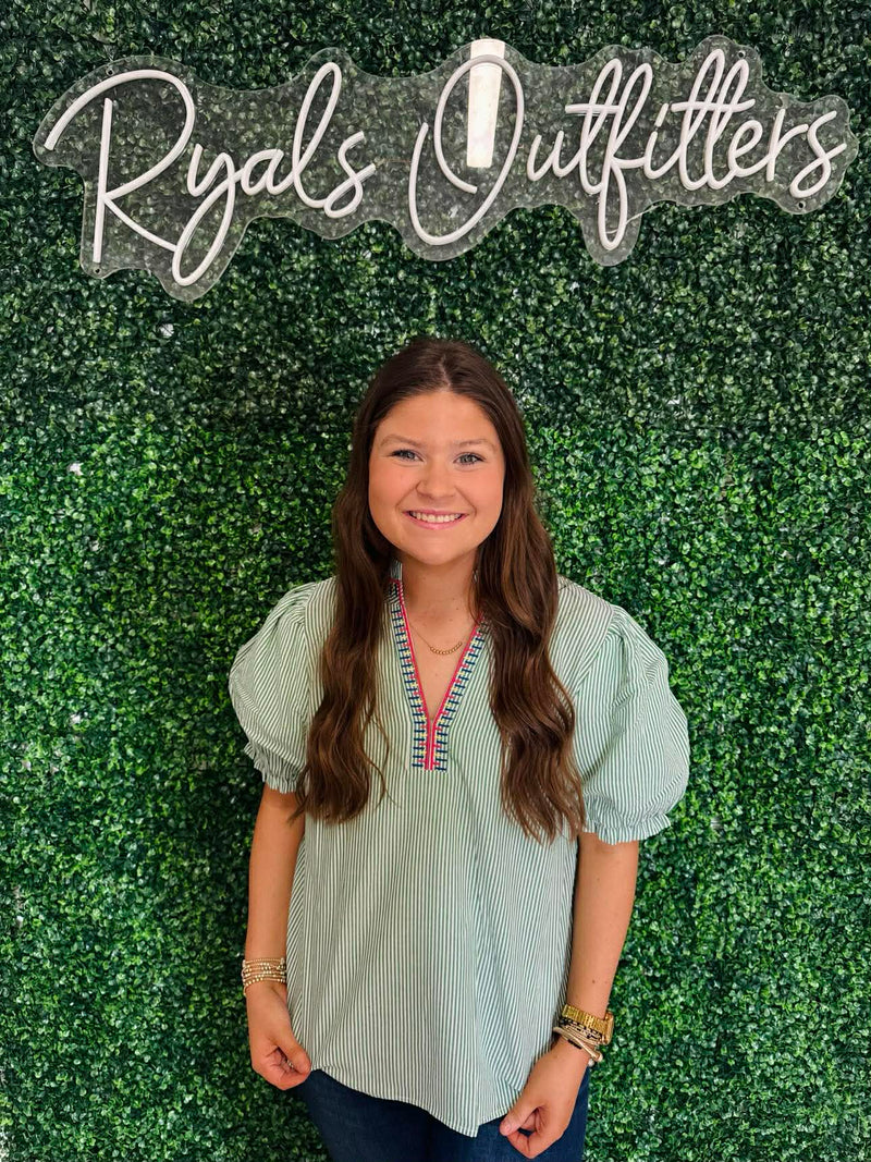 Jodifl- Green and White Striped blouse