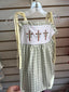 Green cross embroidery gingham dress