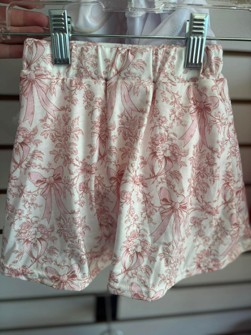 Pink bowknot cross applique skort set