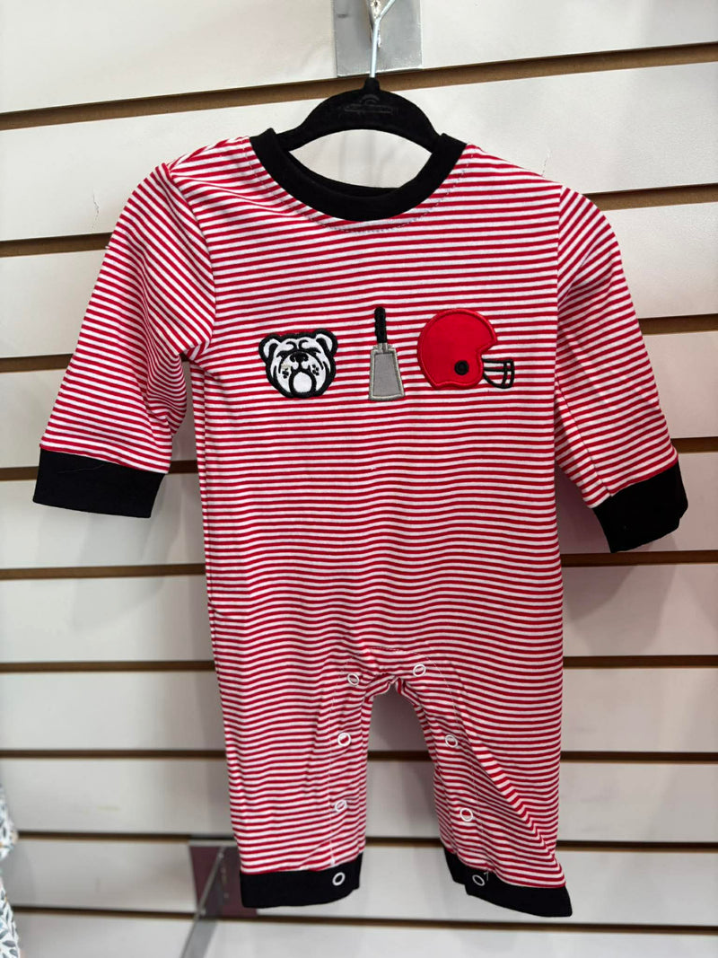 Premium Red Georgia stripe bulldog romper