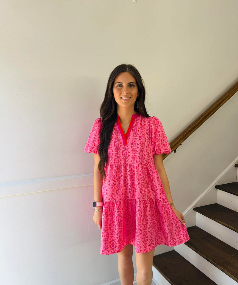 Mary Square- Mini Dress Kinsley Heirloom Vine Pink