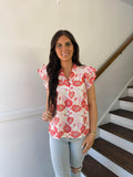 Entro- Red, Pink, and White flower blouse