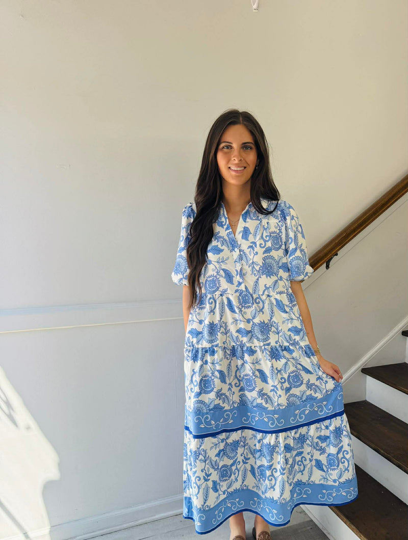 MS-Dress Eloise Porcelain Vines Blue