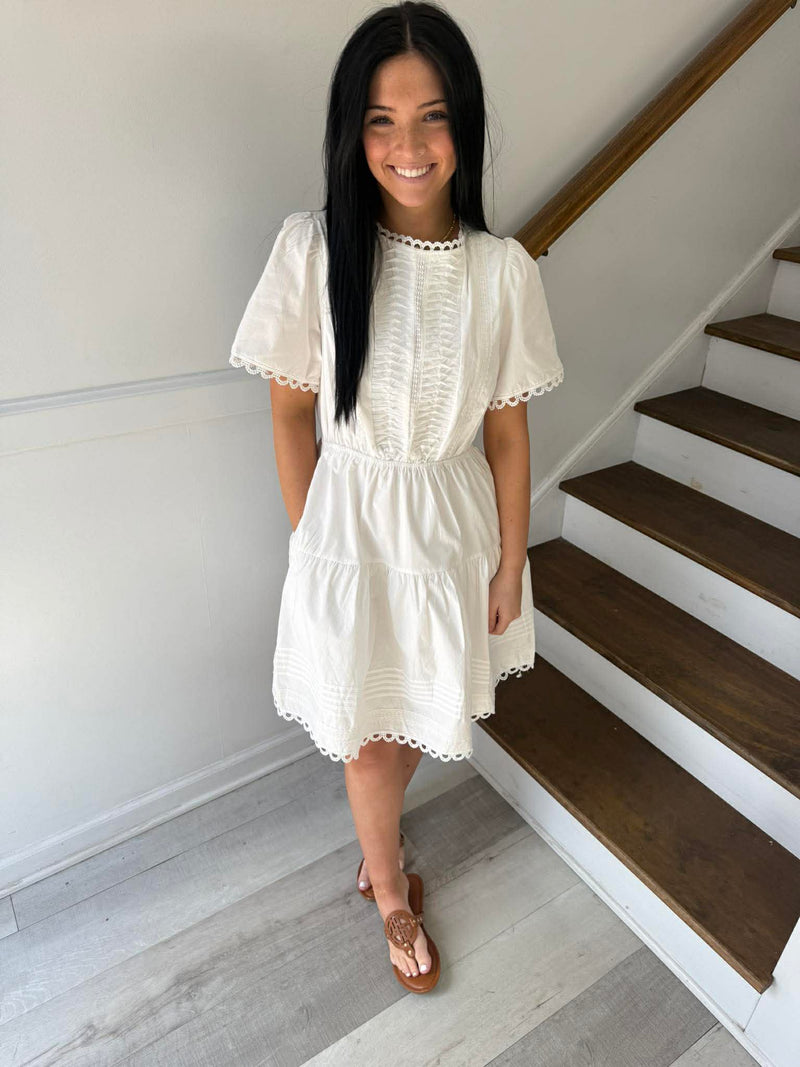 SHE+SKY- Short Sleeve Woven Tiered Mini Dress