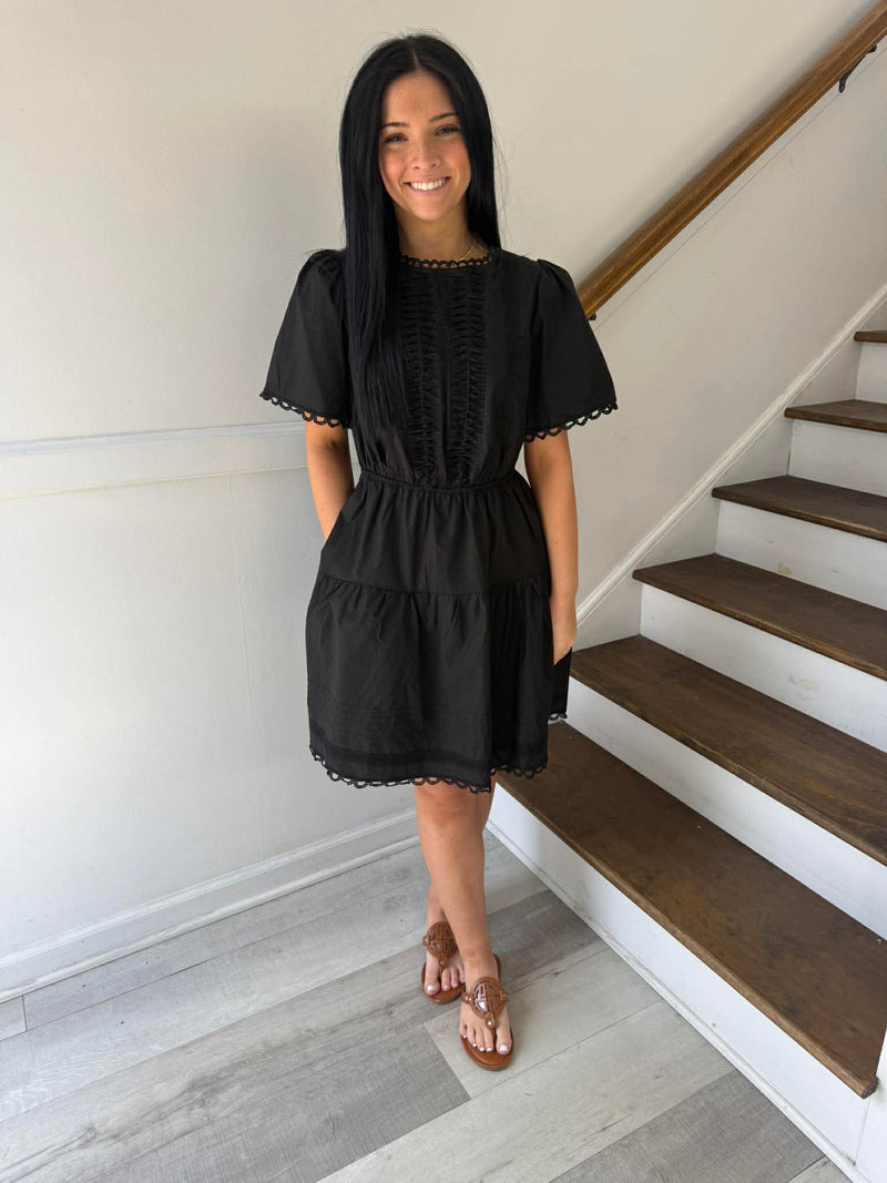 SHE+SKY- Short Sleeve Woven Tiered Mini Dress