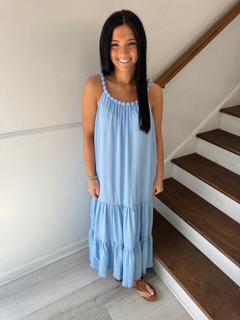 SHE+SKY- Sleeveless Covered Beads Neck Maxi Dress