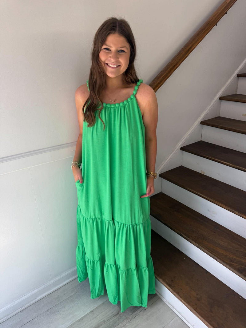 SHE+SKY- Sleeveless Covered Beads Neck Maxi Dress