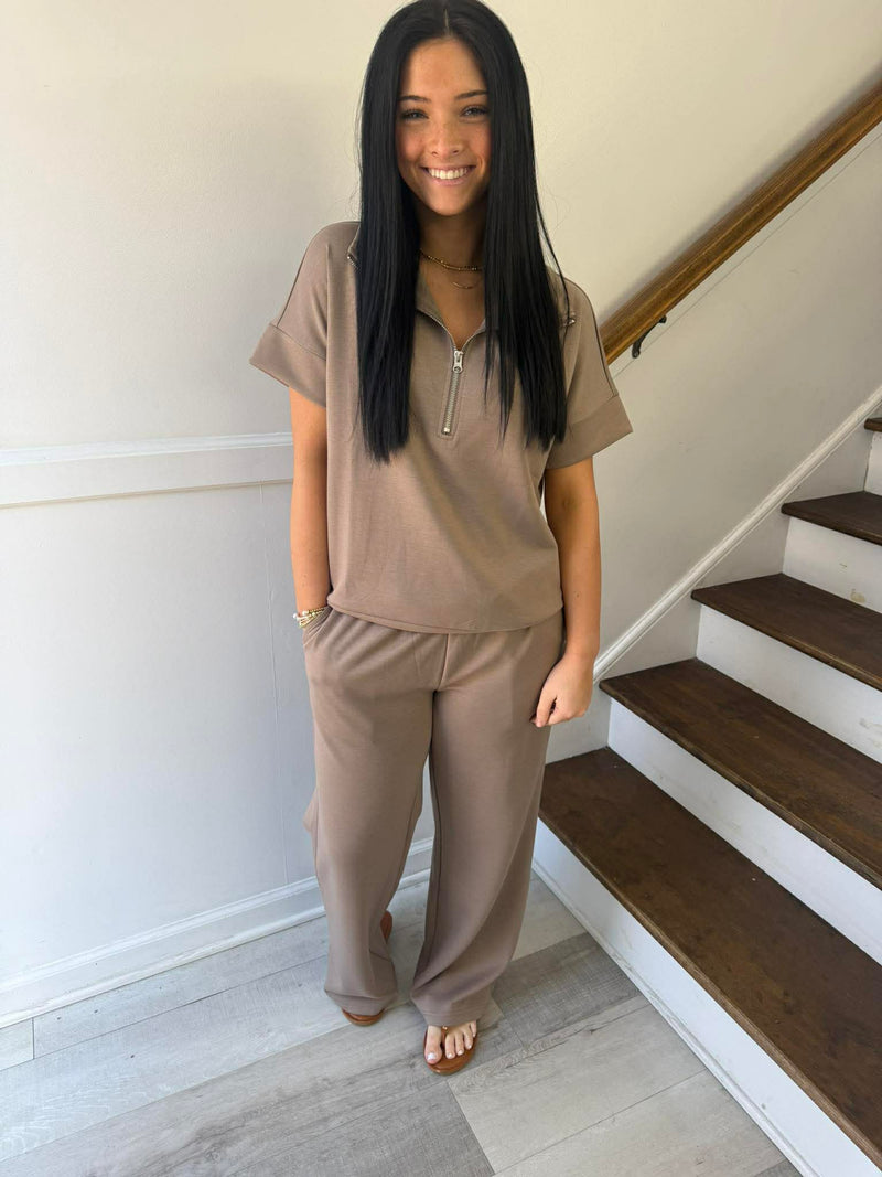 Zenana - Scuba High Neck Half Zip Top & Pants Set