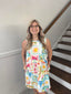 SHE+SKY- Blue & Orange Sleeveless woven print A-Line Mini Dress