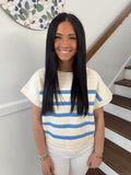 She + Sky -Short Sleeve Striped Knit Sweater