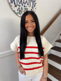 She + Sky -Short Sleeve Striped Knit Sweater