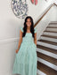 She+Sky - Ruffled Sleeve Square Neck Woven Stripe Smocked Tiered Maxi Dress