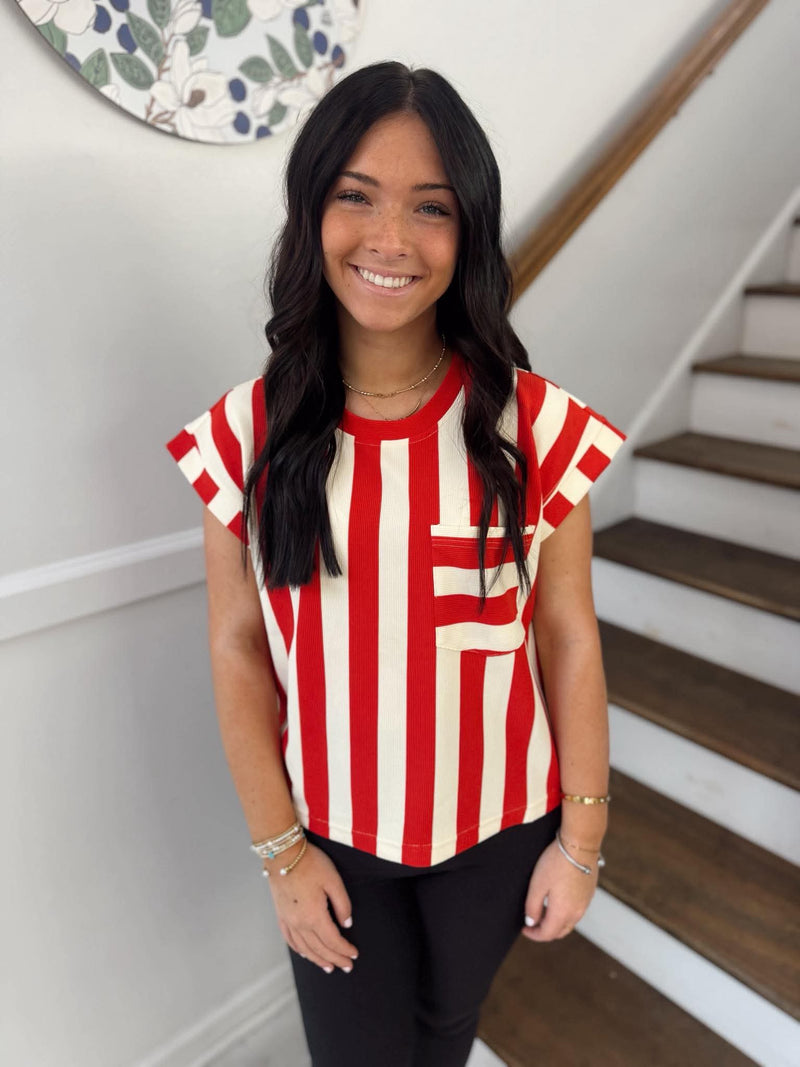 Jodifl - Red Pocket Striped Top