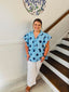 Polka Dot Print Ruffled Buttoned Summer Blouse