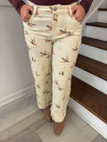 Mallard Duck Print Denim Wide Leg Pants