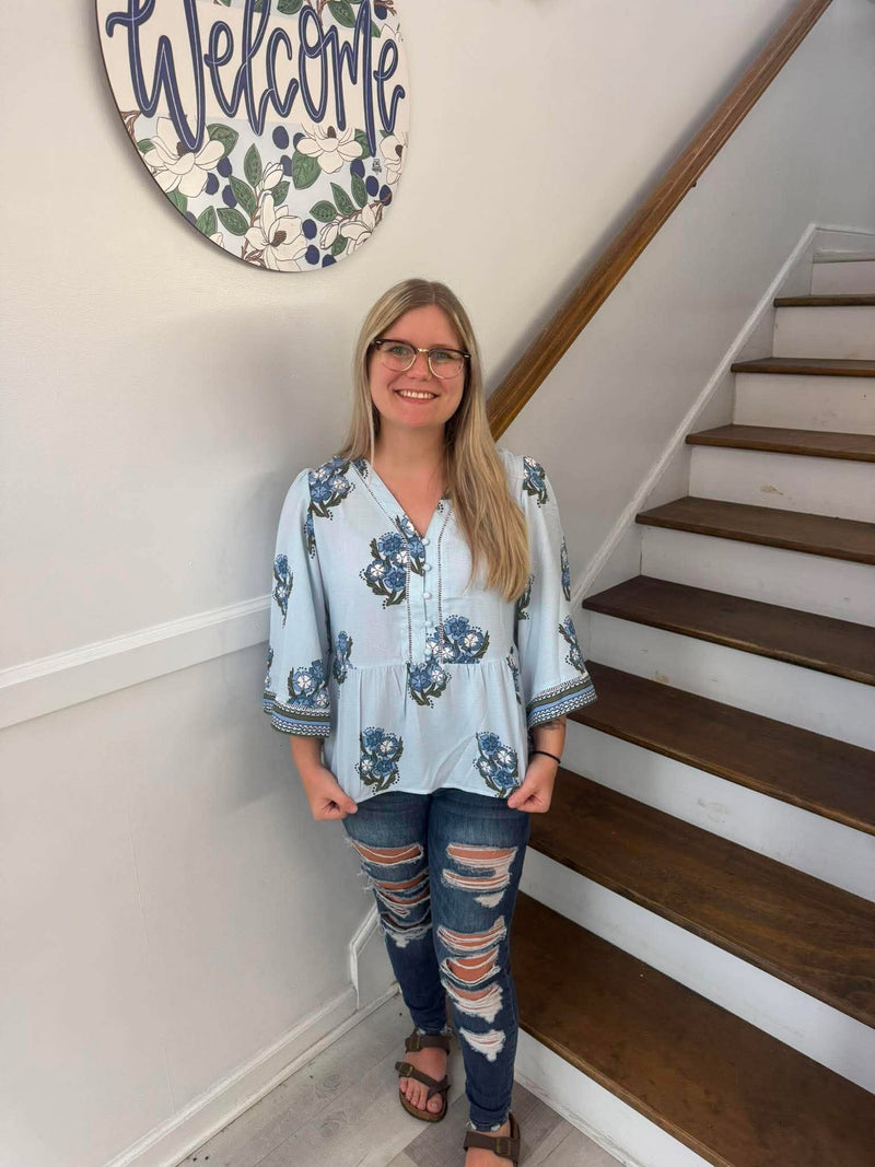 Mary Square- Top Monroe Fable Floral Blue