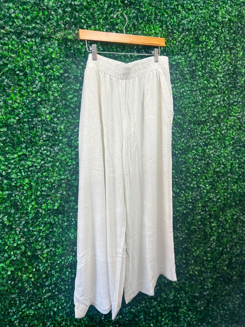 Umgee- Oatmeal  Scalloped Hem Pants
