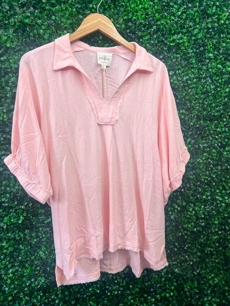 Umgee- Ice Pink Collared Dolman Top