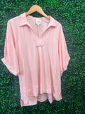 Umgee- Ice Pink Collared Dolman Top