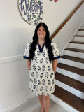 SHE+SKY- NAVYSHORT SLEEVE WOVEN EMBROIDERED COLLARED MINI DRESS