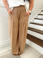 Umgee- Latte Regular Washed Stripe Wide Leg Pant