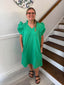 Umgee- Seersucker Green Ruffled V-neck Dress