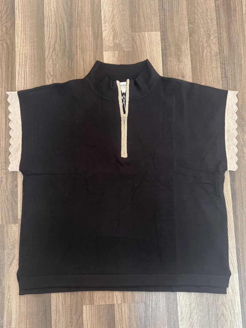 Umgee - Plus Size No Lining Half Zip Scalloped Sweater Top