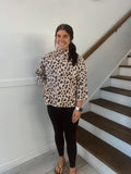 SHE+SKY - 3/4 Sleeve Mock Neck Leopard Sweater