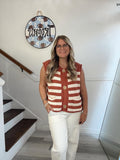 SHE + SKY - Sleeveless Striped Button Down Knit Sweater