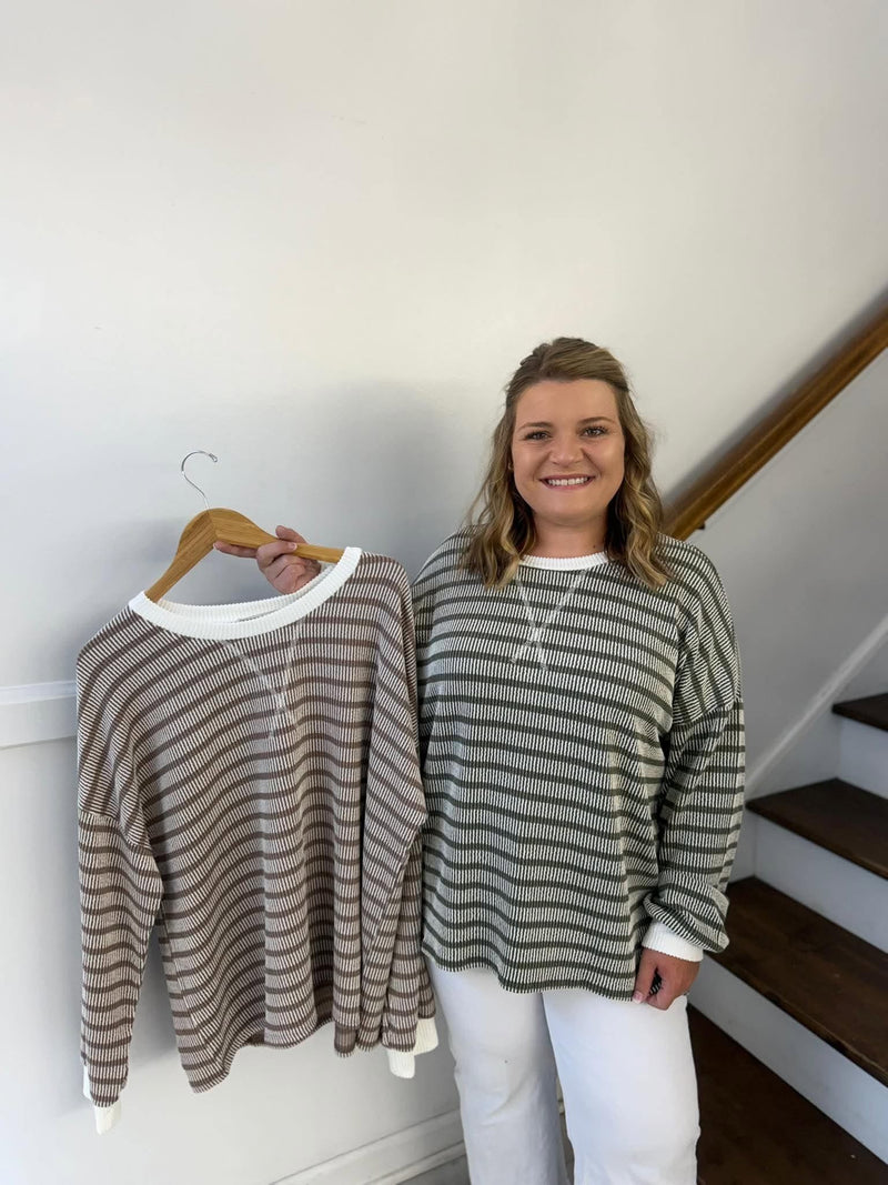 Zenana- PLUS raised rib striped round neck