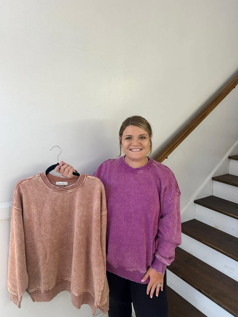 Zenana- Acid wash Oversized Fleece Pullover