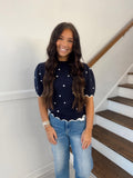 She + Sky- Navy And white Polkadot Sweater