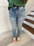 Zenana- High rise straight raw hem cropped denim pants