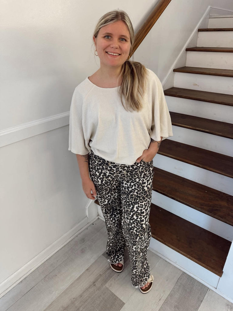 Simply Southern- Lepard print straight wide leg jeans