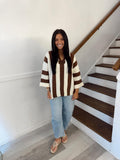 She + Sky- 3/4 SLEEVE VERTICAL STRIPE SWEATER TOP