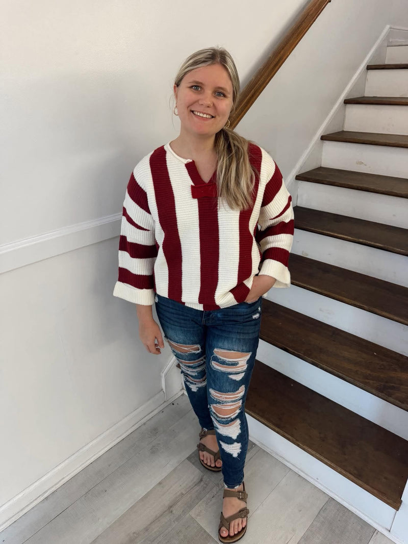 She + Sky- 3/4 SLEEVE VERTICAL STRIPE SWEATER TOP
