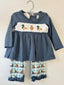 Honeydew-Blue mallard duck embroidery ruffle pants set