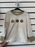 Honeydew-Khaki Pumpkin Embroidery Stripe Top