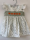 Honeydew-Sage pumpkin embroidery bow ruffle dress